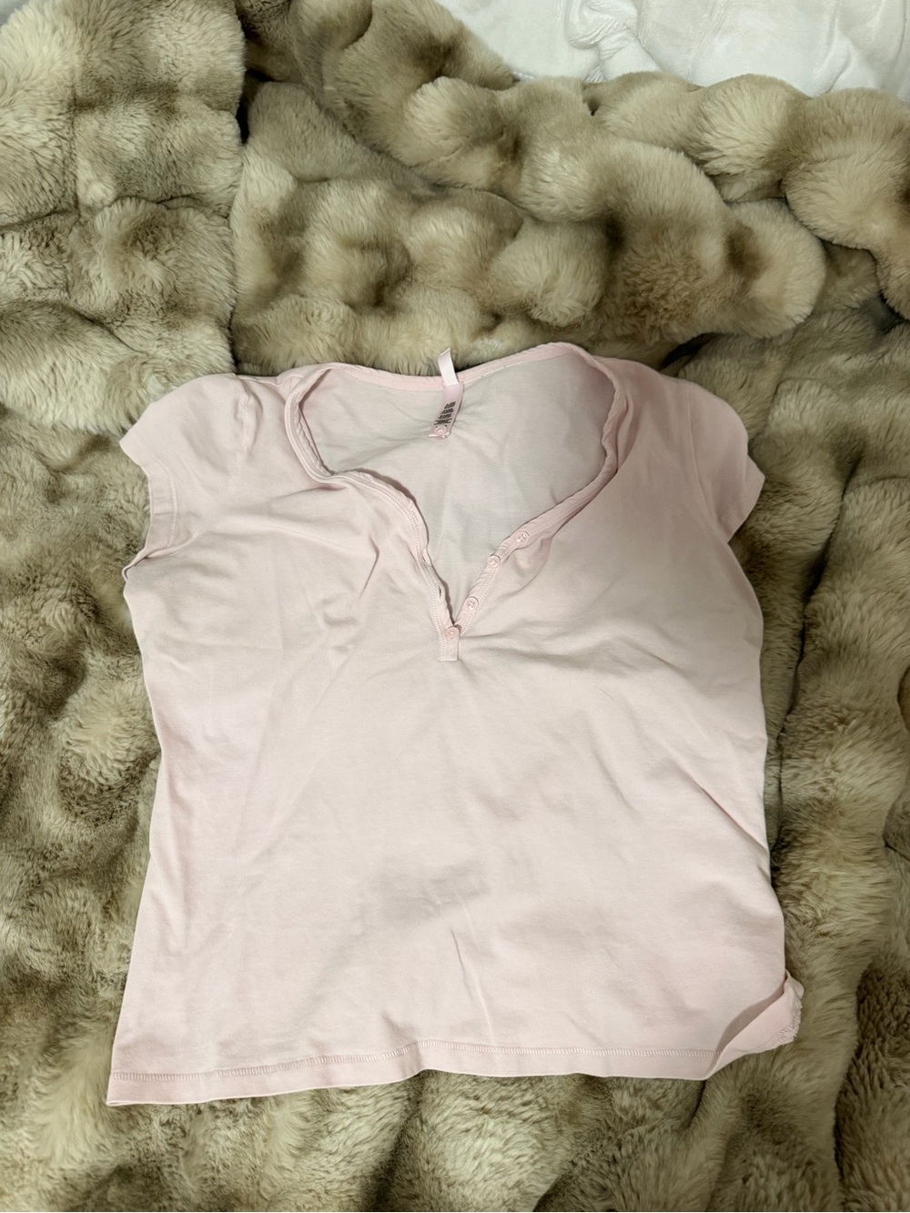 SKIMS Light Pink Short Sleeve Henley Tee